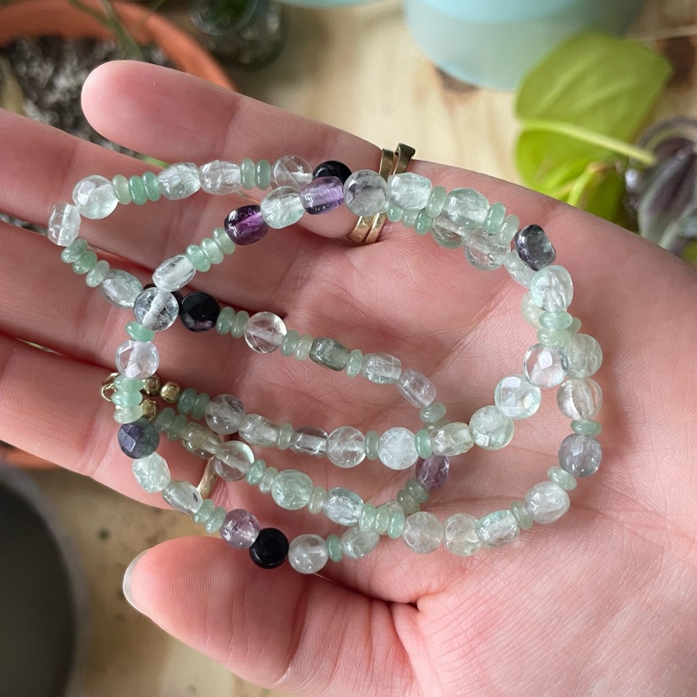 fluorite and 10k gold necklace.